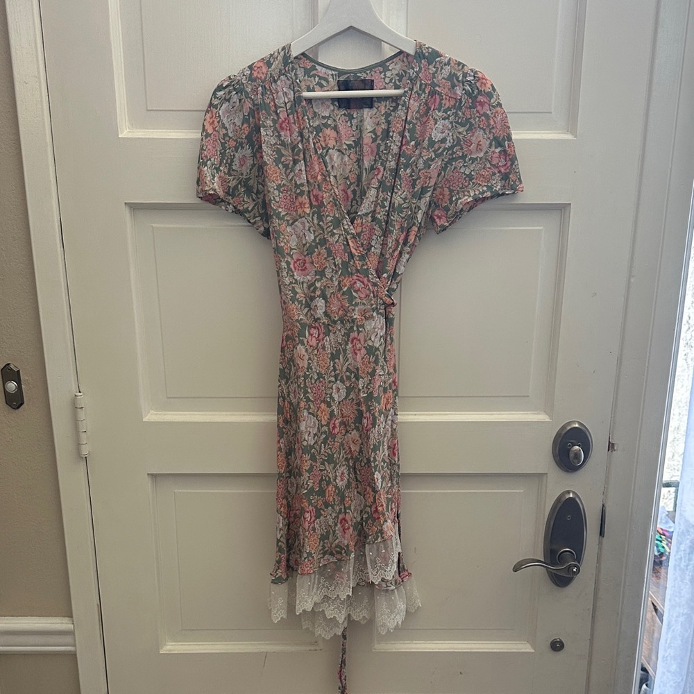 Reformation Green and Pink Floral Dress lace